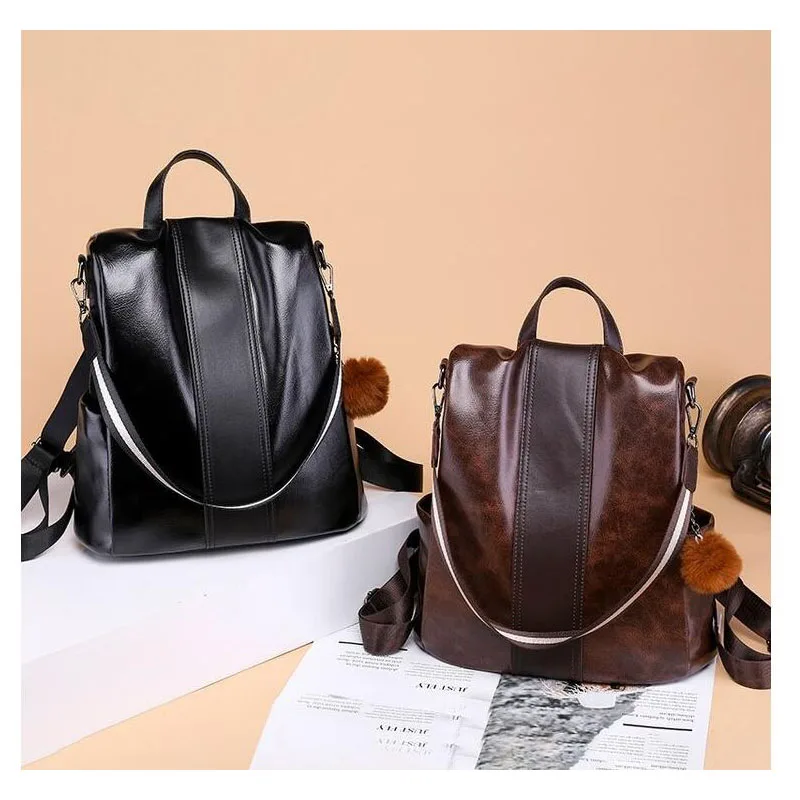 

New Multi-Function Shoulder Mummy Bag Anti-theft Backpack Casual Wild Soft Leather Handbag Large Capacity Baby Care Diaper Bag