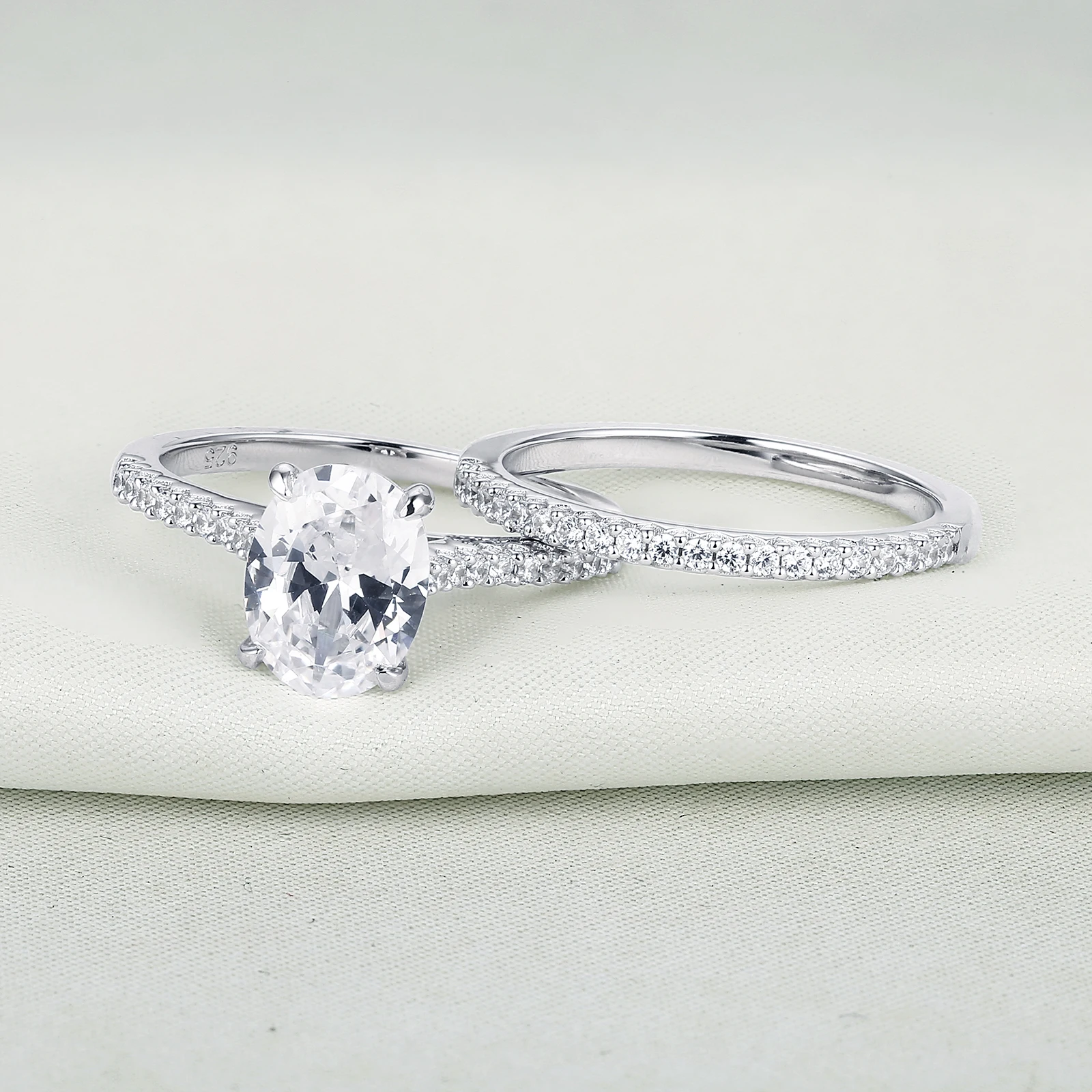 Newshe 2 шт. 925 пробы Серебряный набор обручальных колец 1.9Ct овальная форма AAAAA циркон