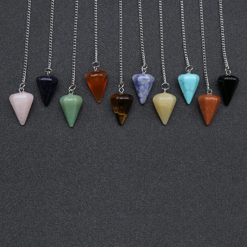 Retro Natural Quartz Agates Pendant Turquoises Tiger Eye Reiki Healing Cone Crystal Pendulum Amulet Men Women Divination | Украшения и