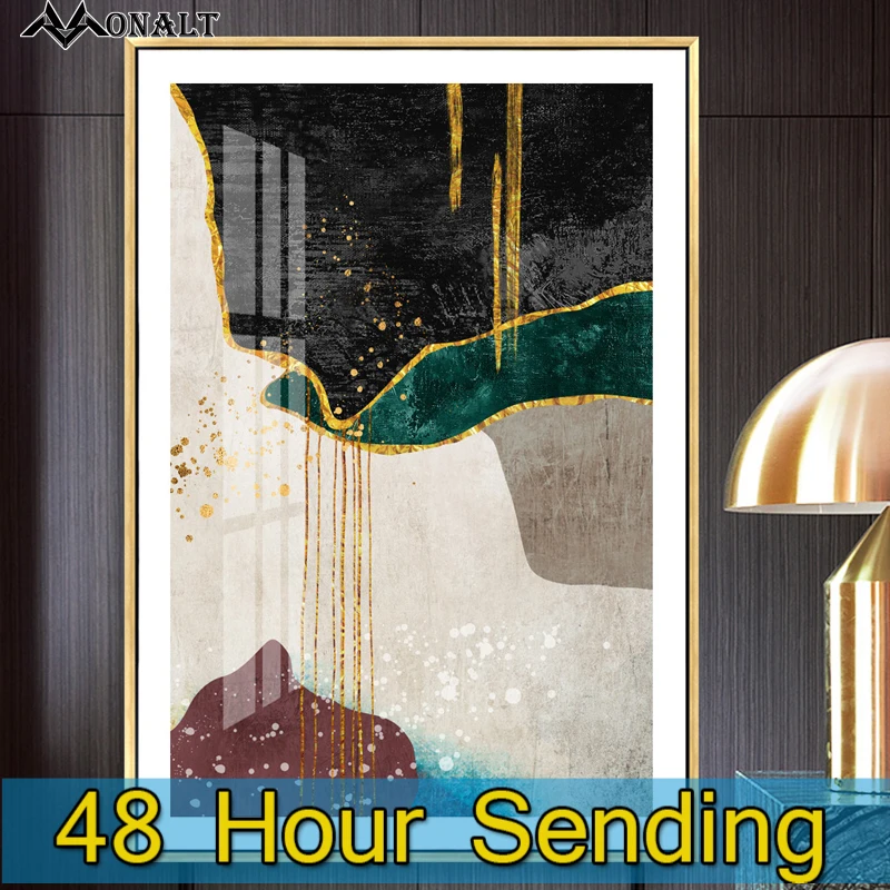 Картина на холсте Абстрактная Художественная печать плакат черная и золотая