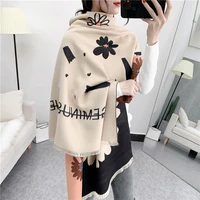 new winter womens scarfs poncho horse flowers printing thick imitation cashmere showls for laides large size warm neck scarves