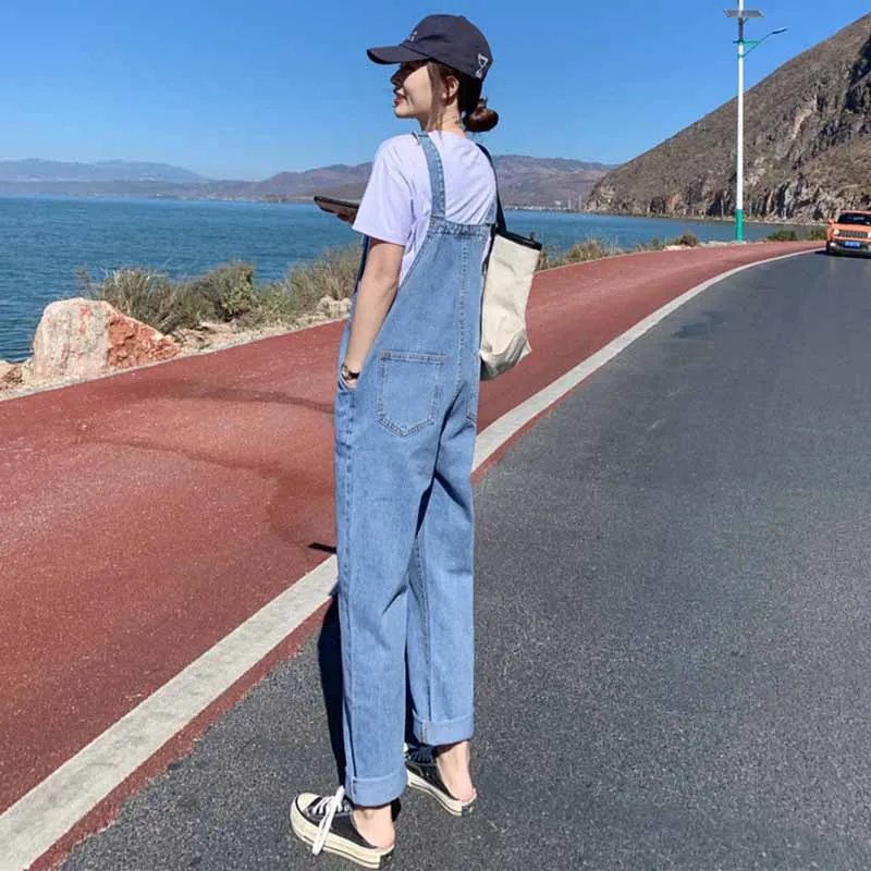 

2021 Spring New Style Retro Anti-Aging Straight-Leg Pants Loose Slimming Cargo Overalls Loose Cowboy Suspender Pants Female