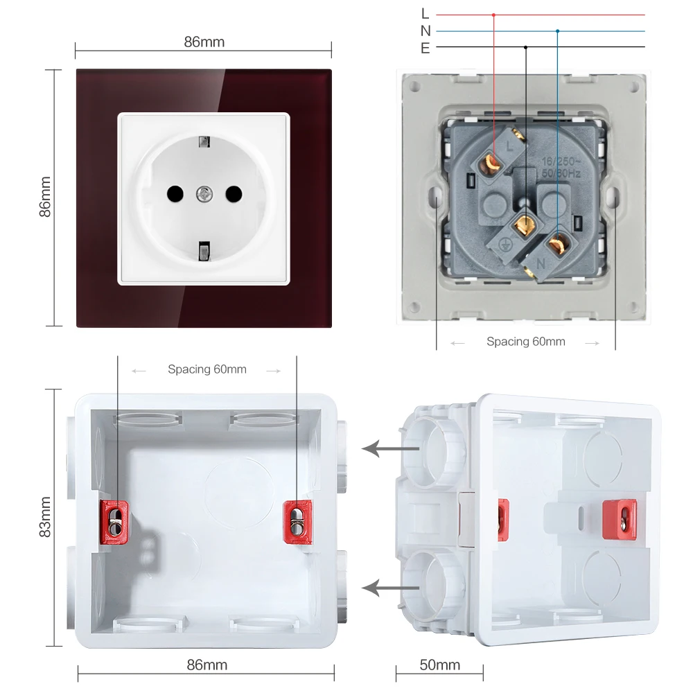 SRAN стены кристалл стеклянная панель 3 рамки разъем питания ЕС розетка 16A