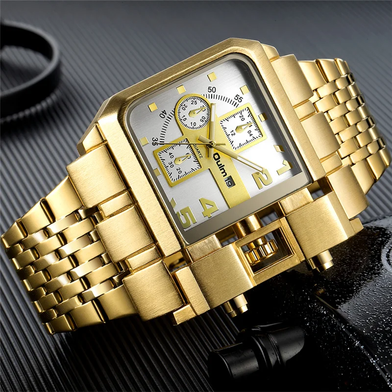 

Oulm 3364 Stainless Steel Male Quartz Wristwatch Large Dial Watch Luxury Brand Auto Date Golden Clock Men's Military Watches