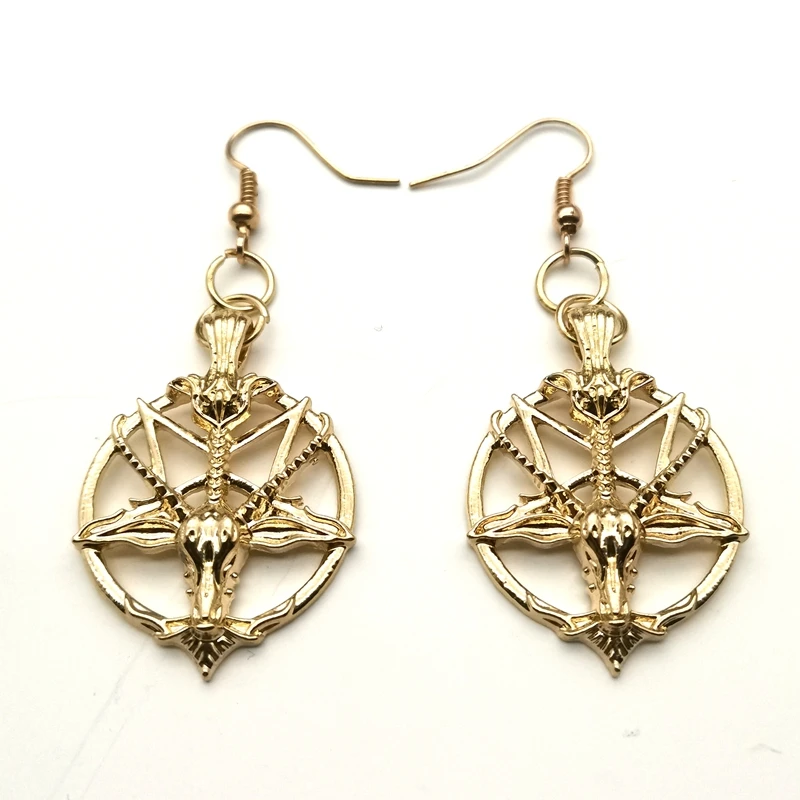 

2021 Fashion Vintage Women's Pentagram Pan God Skull Goat Head Pendant Earrings Gothic Witch Jewelry