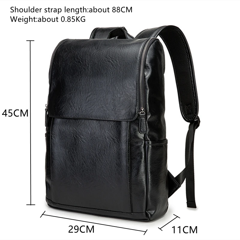 Fashion Men Soft PU Leather Backpack for Travel Casual Man Black Large Capacity Business Computer Bags Outdoor School Students