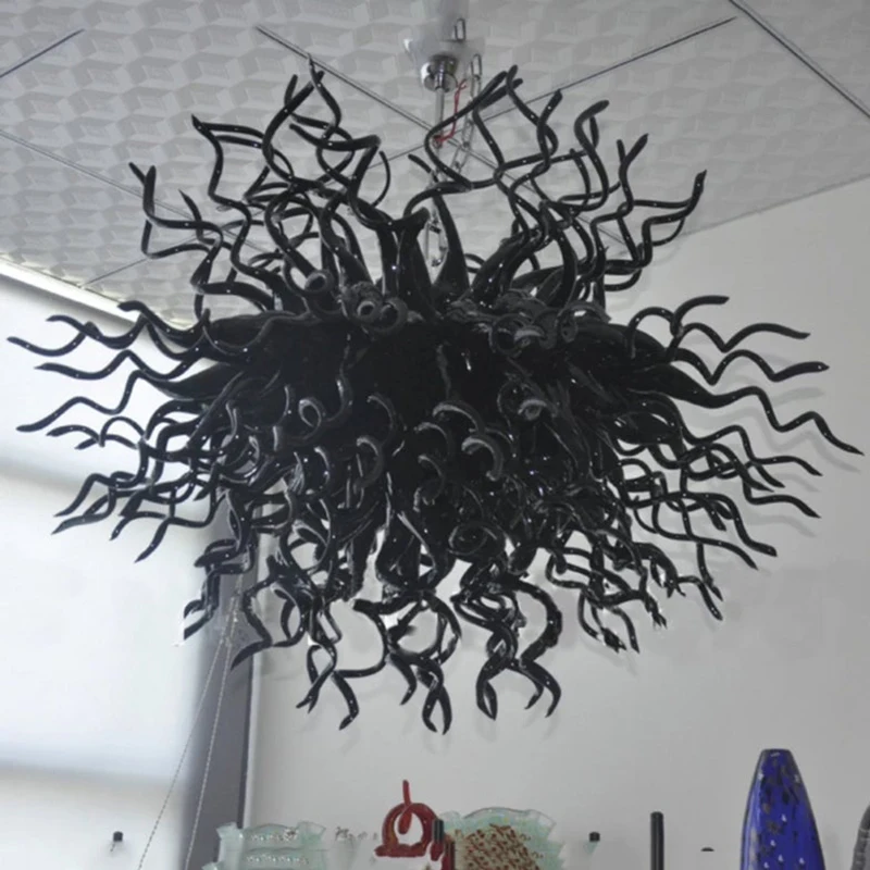 저렴한 뜨거운 판매 현대 조명기구 높은 매달려 블랙 컬러 유리 샹들리에 바 LED 홈 조명 거실 장식