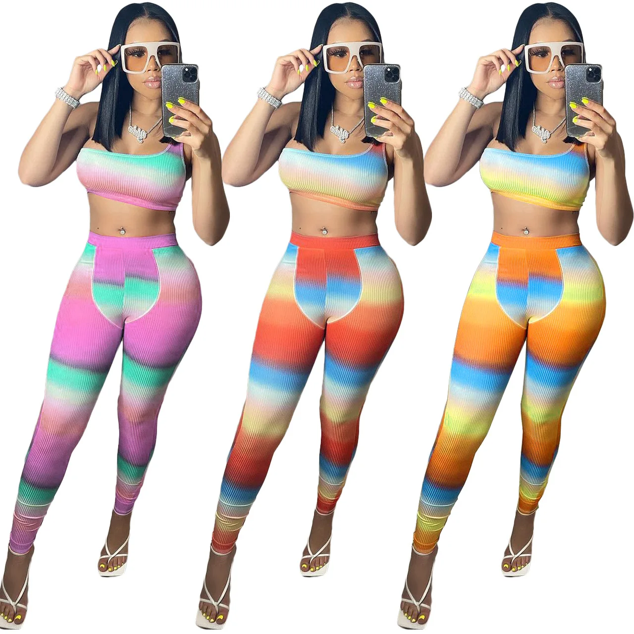 

Seamless Rib Casual Set Sport Outfits Women Two 2 Piece Dry Fit Tight Sleeveless Crop Top+Leggings Workout Gym Suit Fitness Sets
