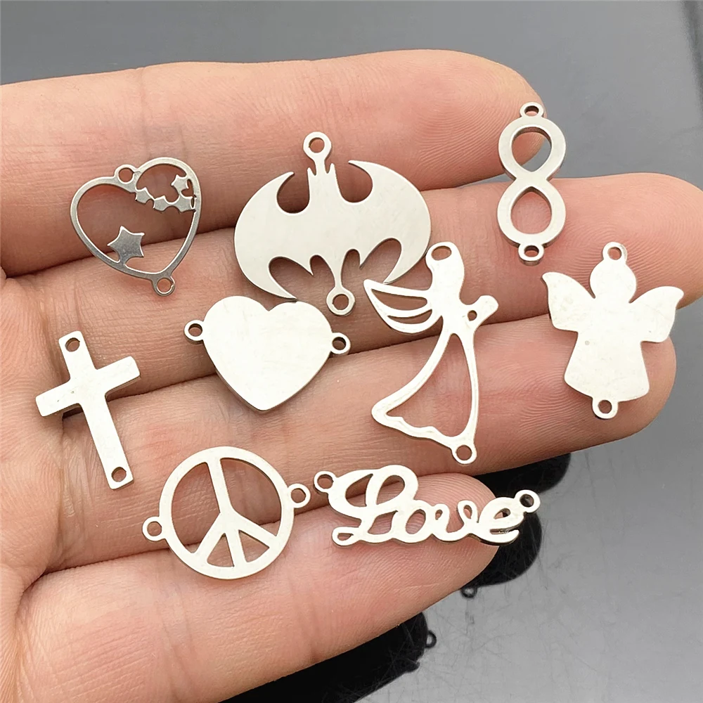 

Mixed love Charms Stainless Stell diy Findings love Gift Bracelet Connector Peach heart Cross Angel Handmade Diy Jewelry Make
