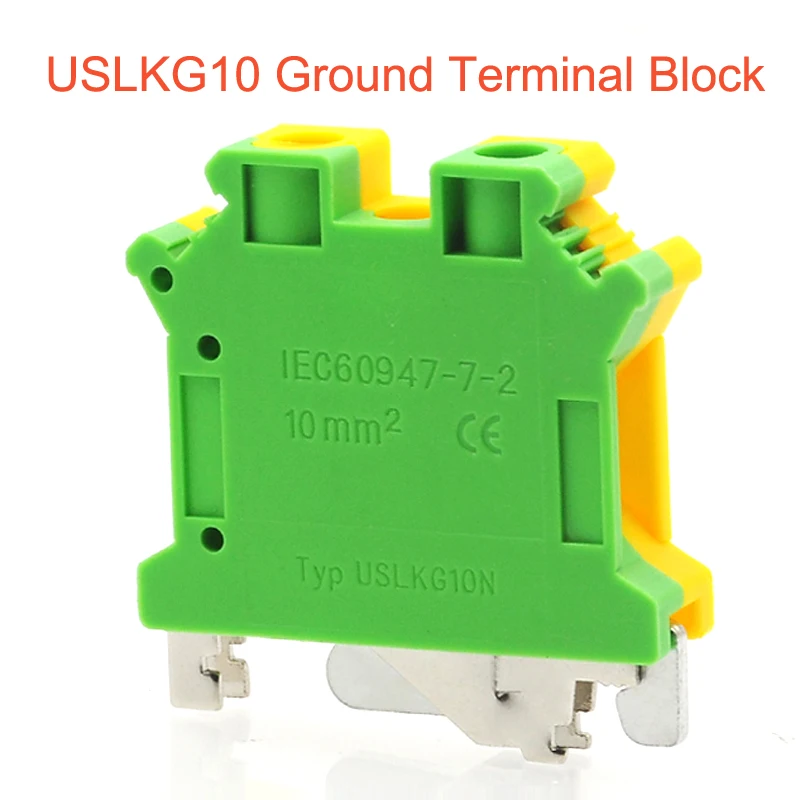 

2Pcs Ground Terminal Blocks USLKG10 DIN Rail Screw Bornier UK-10N Yellow Green Earthing Morsettiera Connector 8AWG 10mm²