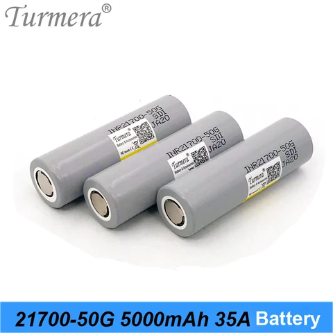 Аккумулятор Turmera 21700, 5000 мАч, фонарик с разрядным током 35 А, 36 В, 48 В