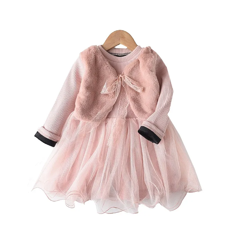 

Сетчатое платье с оборками для маленьких девочек, новинка 2020, модные плотные зимние платья принцессы, повседневный детский кружевной наряд ...