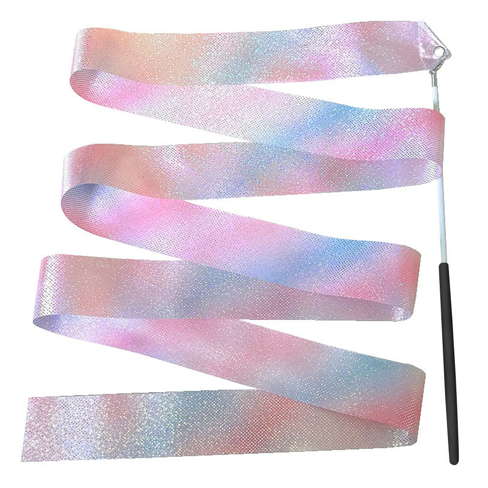 

2M Flashing Star Gym Ribbons Dance Ribbon Art Gymnastics Ballet Streamer Twirling Rod Rainbow Stick Sports Training Kids Toys