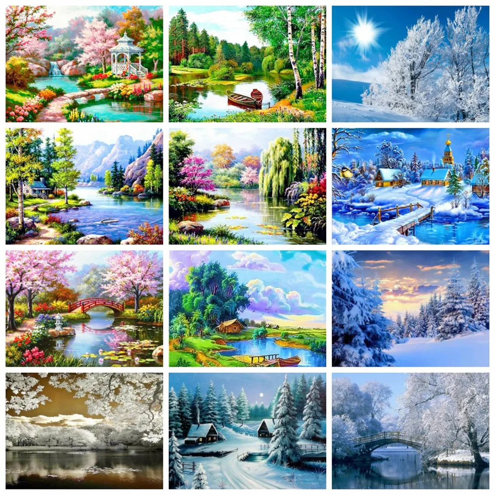 

Алмазная вышивка Huacan 5D «сделай сам», мозаика сезона зима, снег, картина из страз, полноразмерная Весенняя ручная работа, подарок, домашний де...