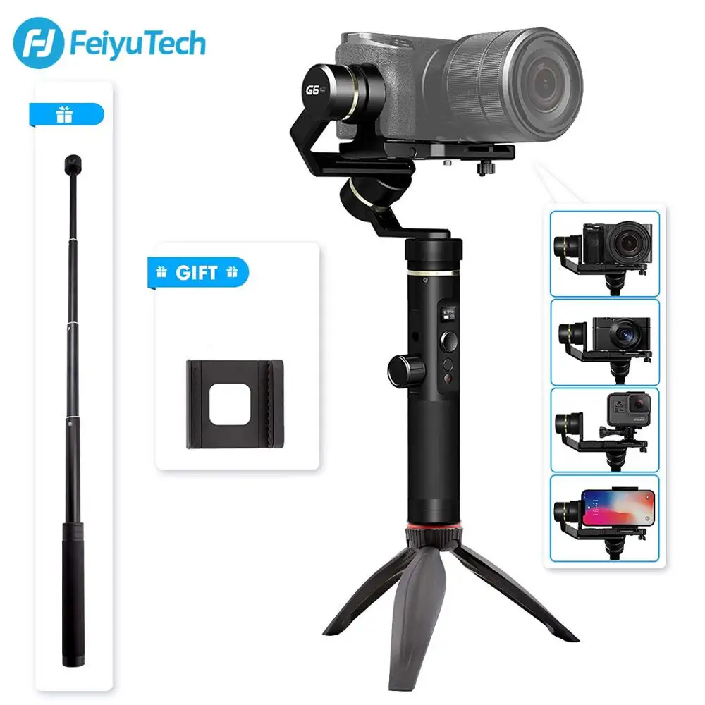 G6 Plus with pole FeiyuTech G6 Plus Ручной Стабилизатор экшн-камера смартфон DSLR камера Gimbal для Gopro Hero 7 6 5 samsung s8 - Цвет: G6 Plus with pole