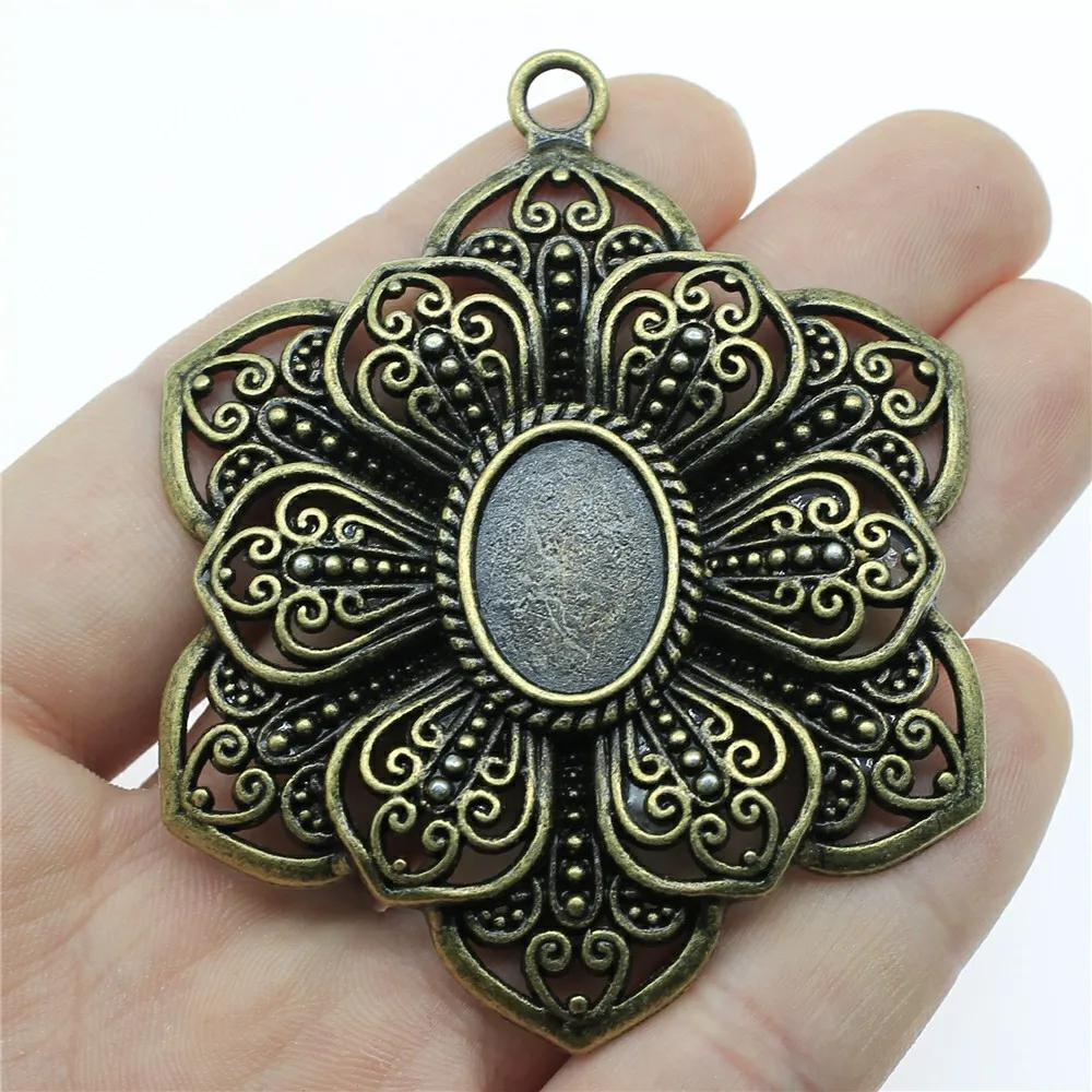 

1pcs Big Flower Cameo Cabochon Base Setting Jewelry Findings 2 Colors Antique Antique Bronze Color Fit Oval 13x18mm