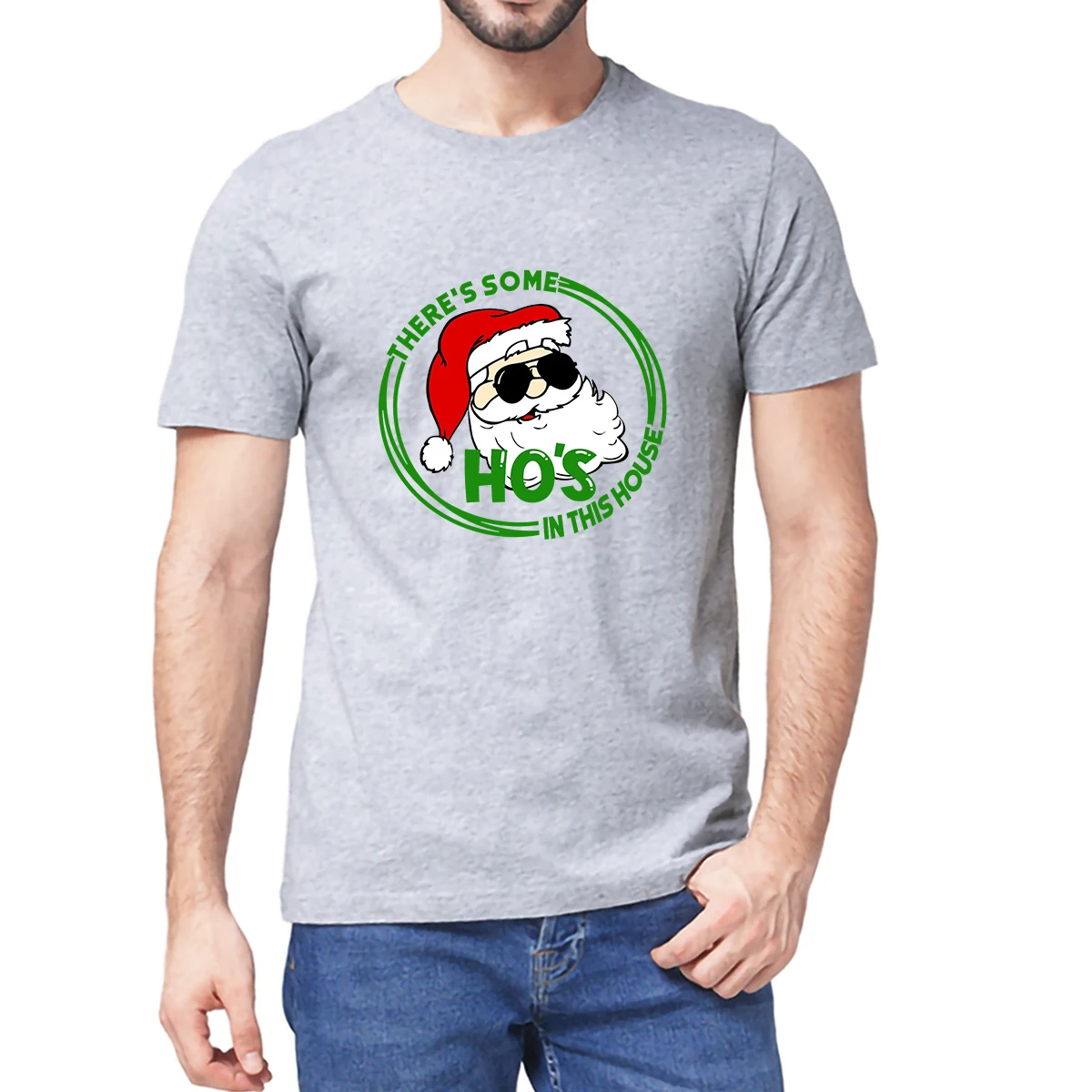 

There's Some Hos In this House Funny Christmas Santa Claus Unisex 100% Cotton Men's Novelty Oversized T-Shirt Women Casual Tee