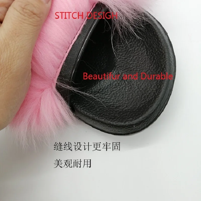 

Summer Women High Quality Sandals Real Fox Fur Slippers Flat Bottom Home Shoes Cute Fluffy Ladies Slides Furry Party Flip Flops