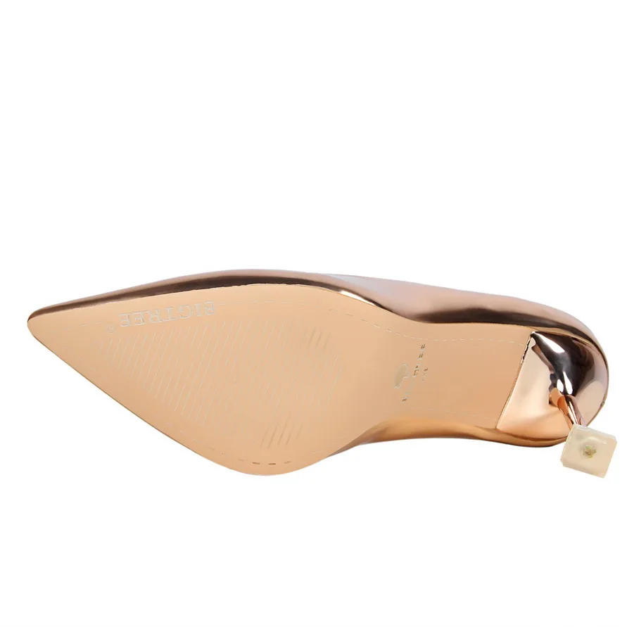 2020 новые женские туфли на высоких каблуках с металлической цвет золотой