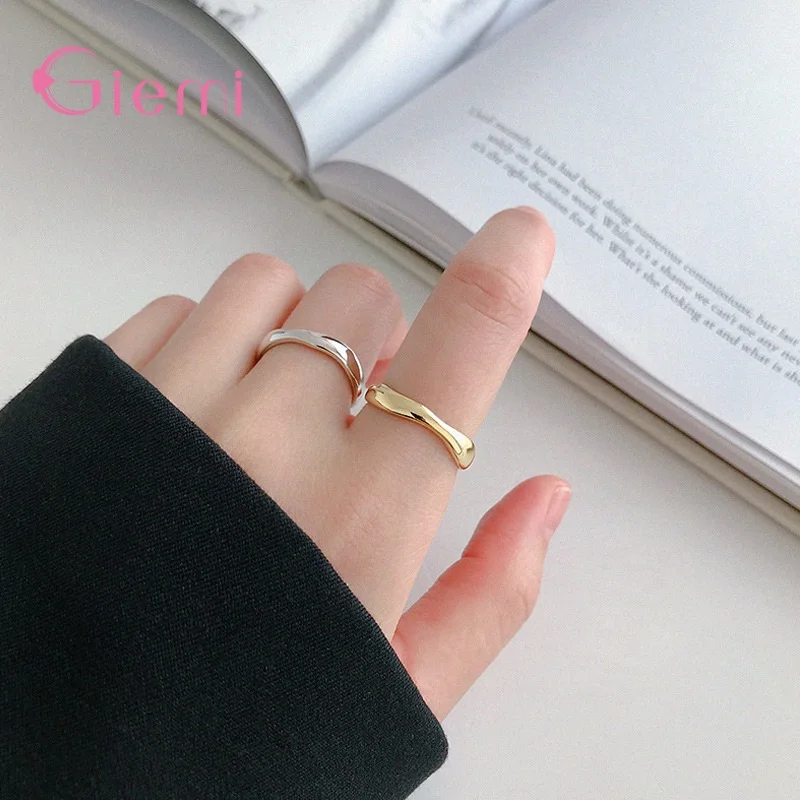 

Fashion 925 Sterling Silver Irregular Wave Rings Trendy Simple Geometric Handmade Jewelry for Women Couple Bijoux