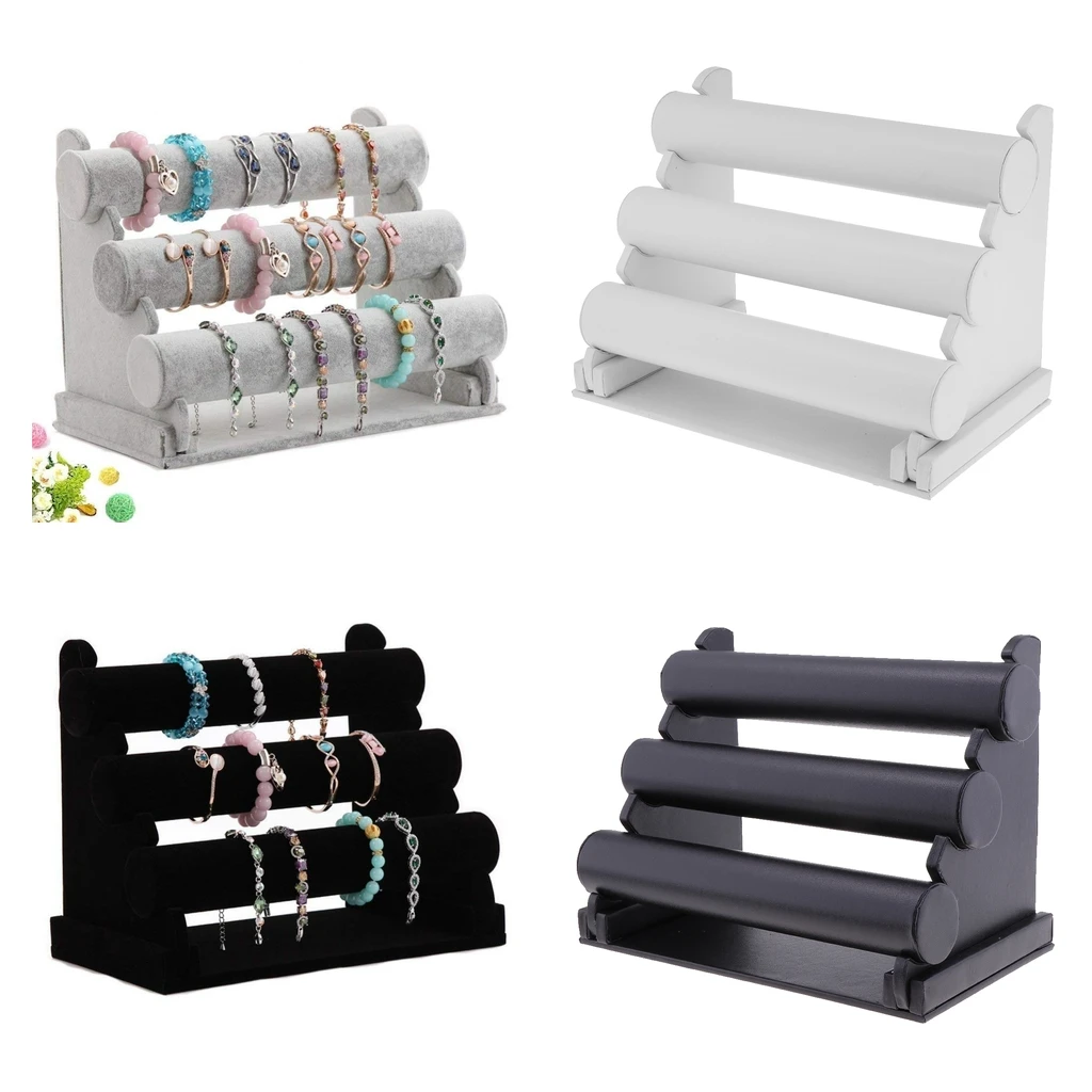 

Velvet Bracelet Holder with Three Tier Rack Stand for Jewelry Organization Black White