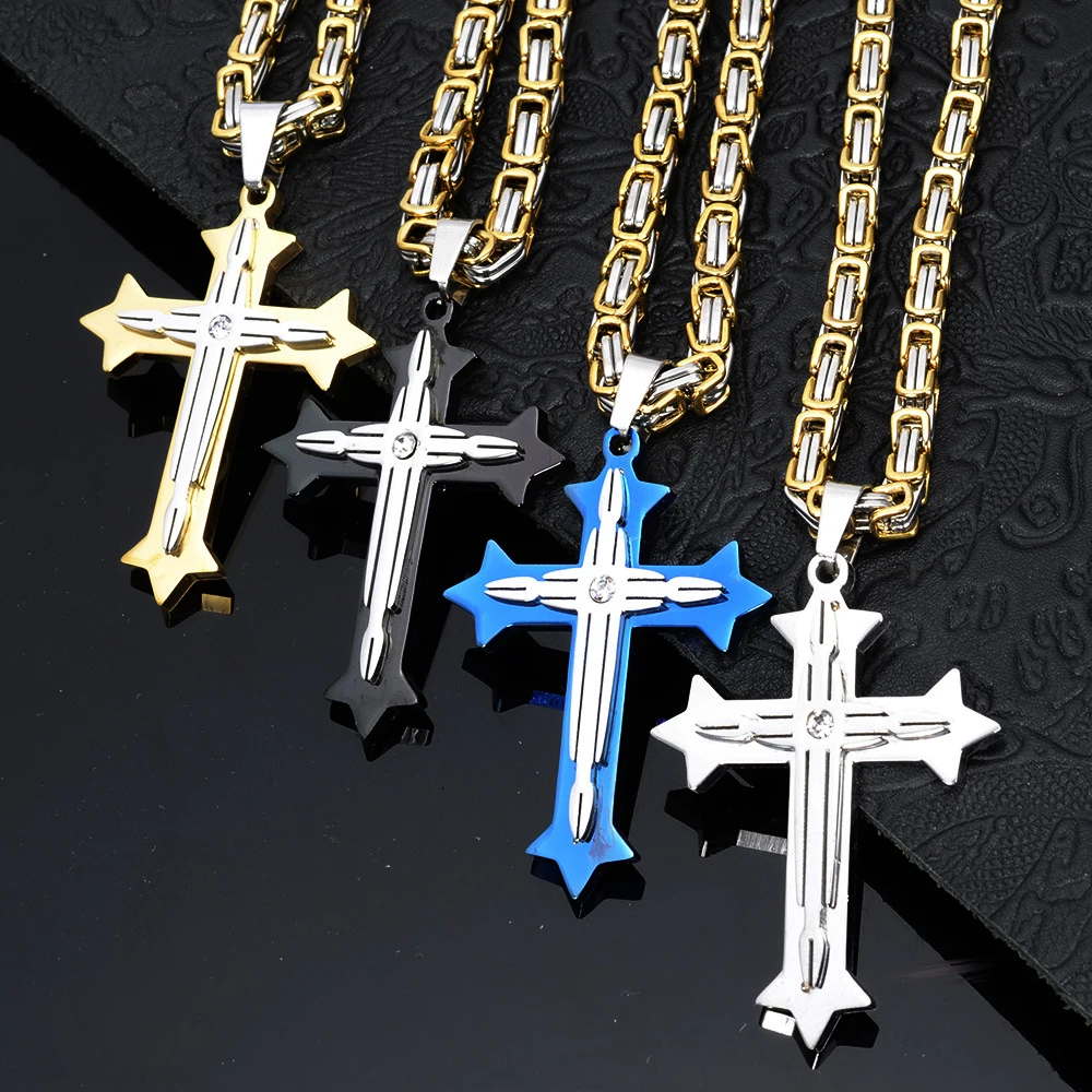 

Punk Christian Cross Necklace Men Biker Stainless Steel Cross Pendant with Chain Necklace Men's Necklace Jewelry Gift Wholesale