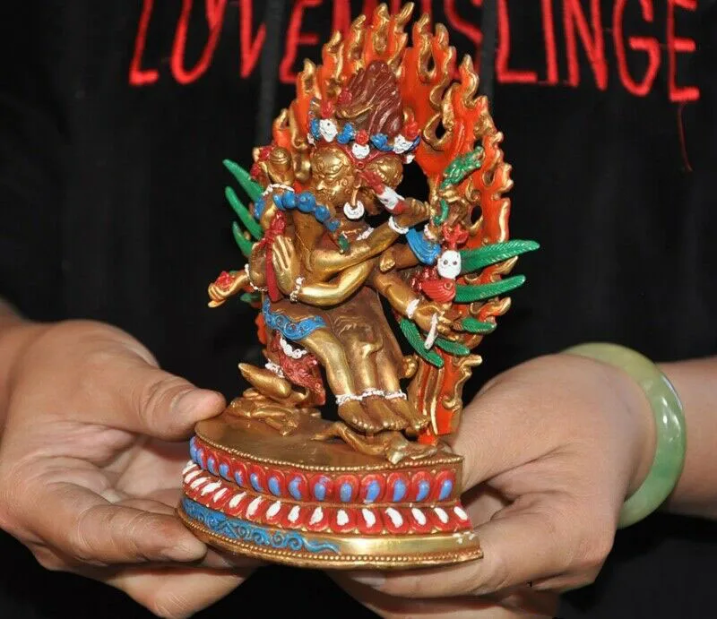 

wedding decoration Tibetan Buddhism bronze 24k gold Gilt Painted Vajrakilaya Hevajra Buddha Statue