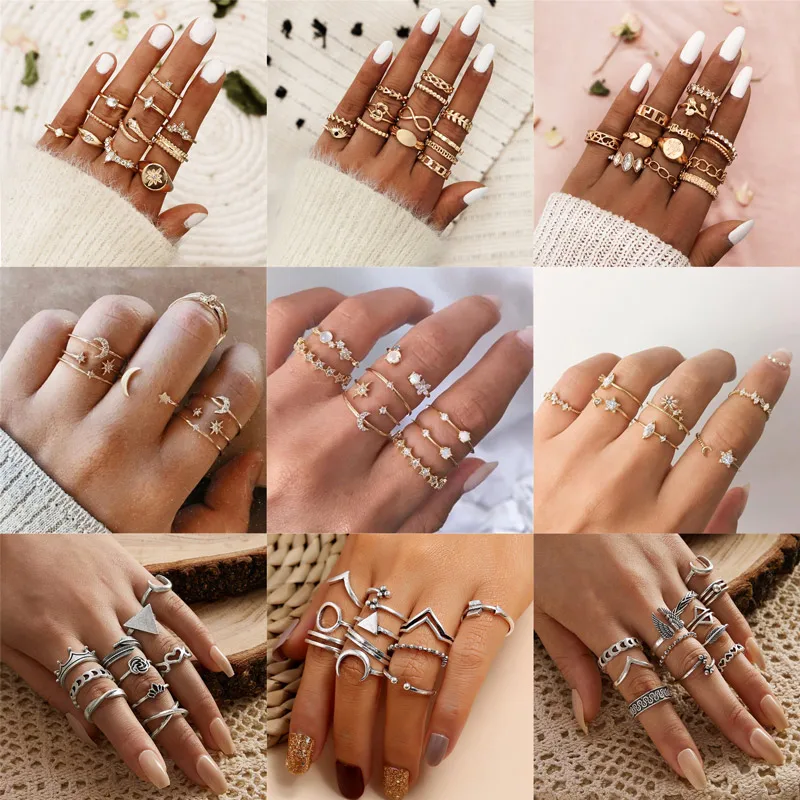 

Modyle 2022 New Boho Vintage Gold Color Flower Rings Set For Women Crystal Midi Finger Ring 2022 Female Bohemian Jewelry Gifts
