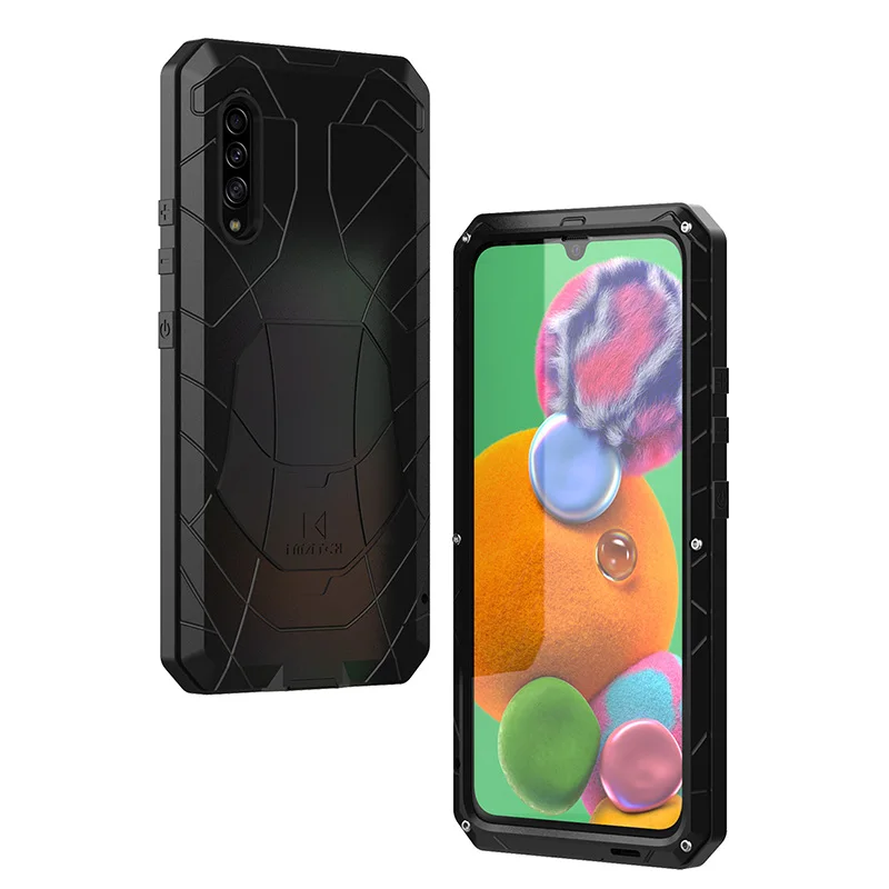Для samsung Galaxy A90 5G Твердый корпус для телефона Алюминиевый металлический корпус Закаленное стекло Защитная крышка экрана сверхмощный защитный чехол