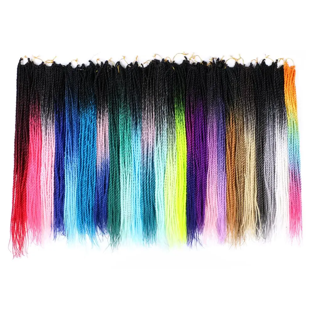 Удлинения волос Сенегалские косы Синий Омбре Sallyhair 24 дюйма 20 прядей из синтетического волокна высокой температуры для крючкового плетения.