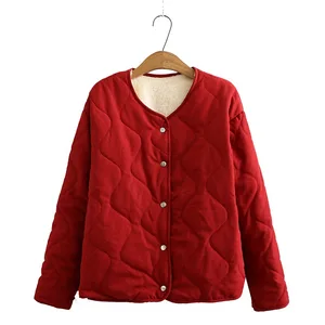 Женская зимняя парка больших размеров, новинка 2020, простое пальто с шерстяной подкладкой, тонкая стеганая куртка с v-образным вырезом