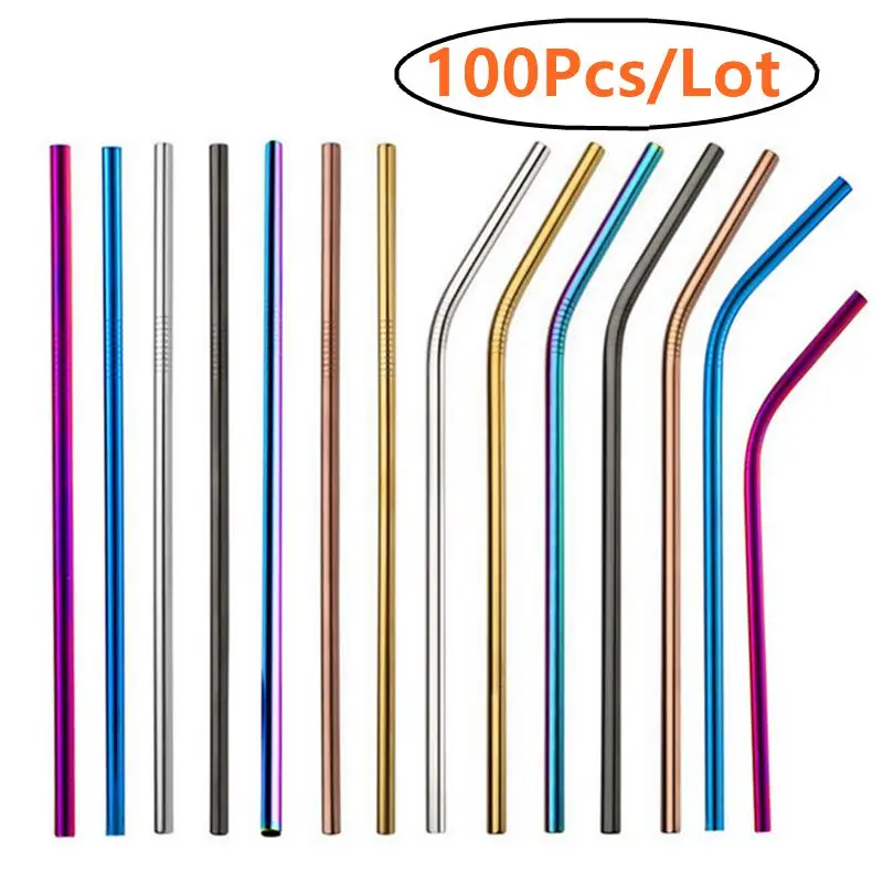 Соломинки металлические многоразовые из нержавеющей стали 100 шт.|Соломинки для