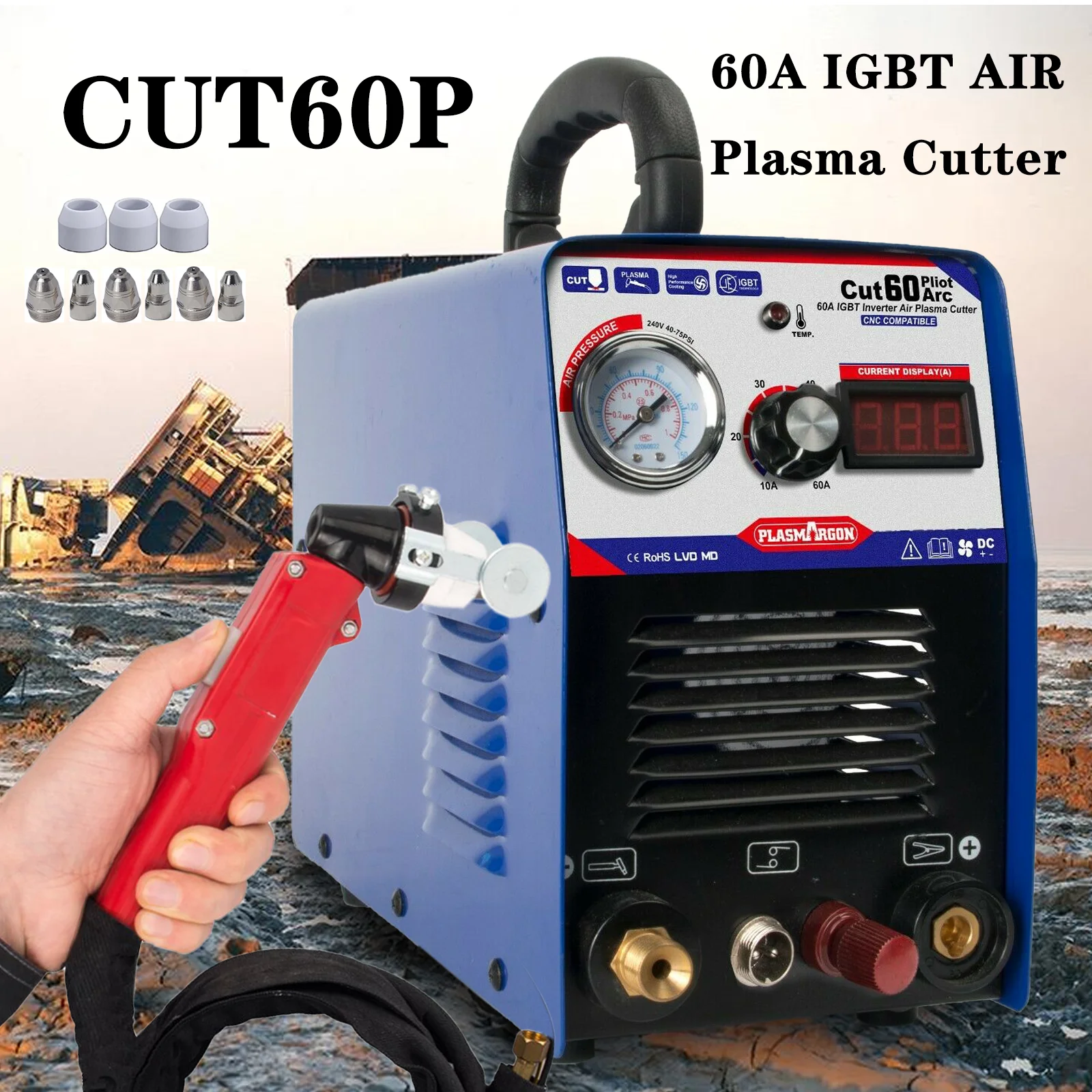 Cut60P CNC-Arco piloto no HF, 60 amperios, CC 110/220v, IGBT, Cortador de Plasma por aire, corte de limpieza de 18mm