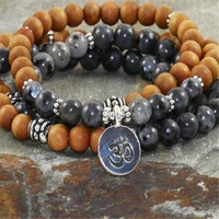 6mm sandalwood spectrolite gemstone 108 beads mala bracelet buddhism yoga handmade wrist meditation