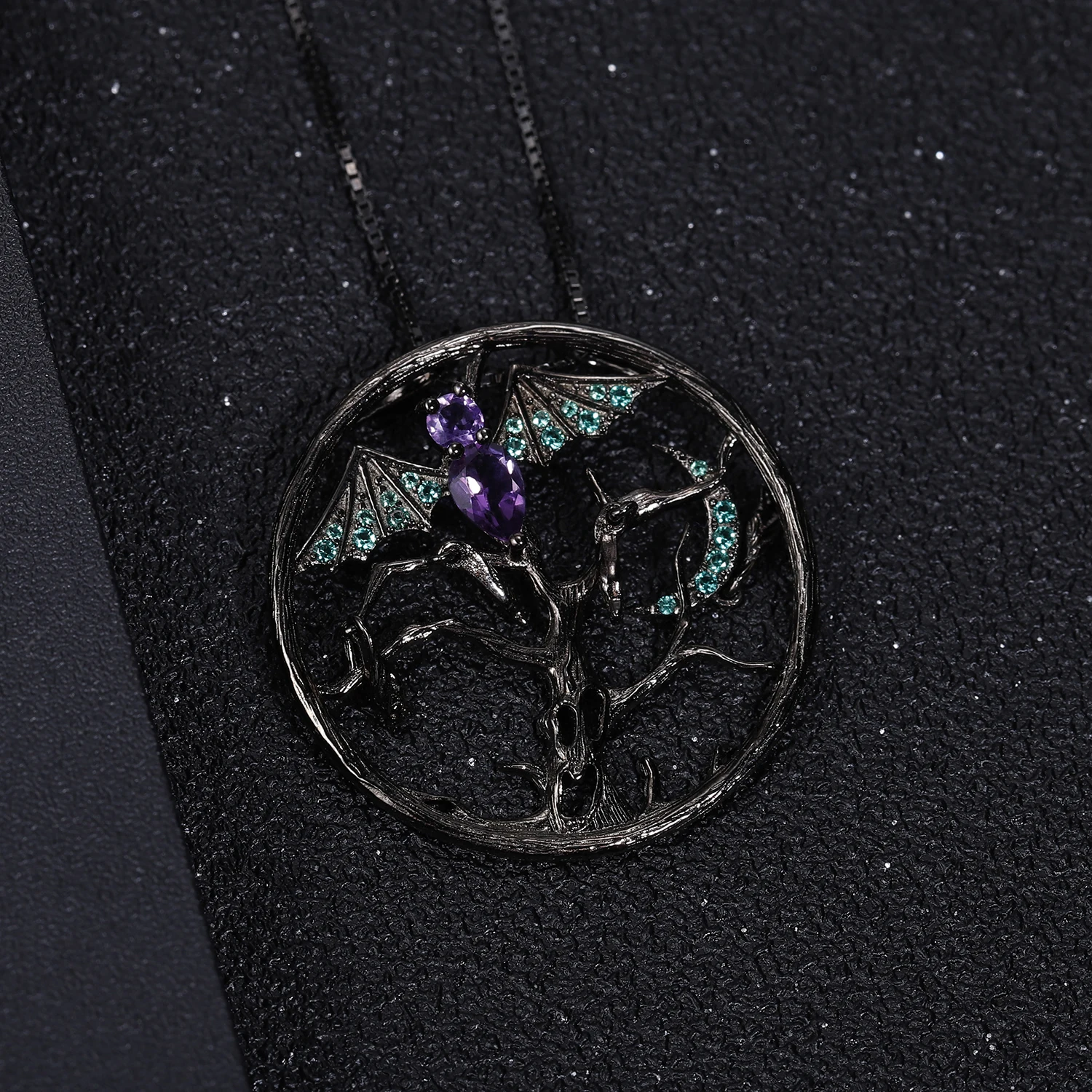 GEM'S BALLET Halloween Vampire Pendant Natural Amethyst 925 Sterling Silver Handmade Bat Necklace For Women Fine Jewelry | Украшения и