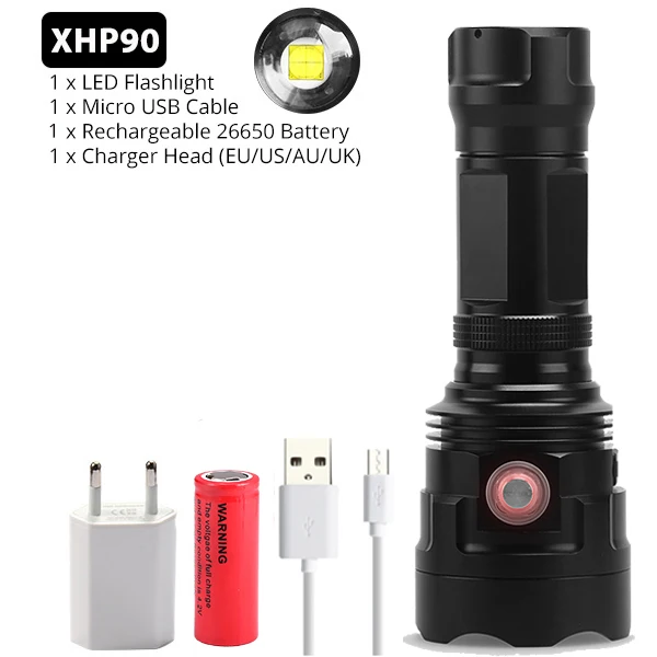 Package G Яркий Перезаряжаемый светодиодный светильник XHP70.2 XHP90, мощный фонарь, водонепроницаемый охотничий светильник, 18650 или 26650 Battey - Испускаемый цвет: Package G