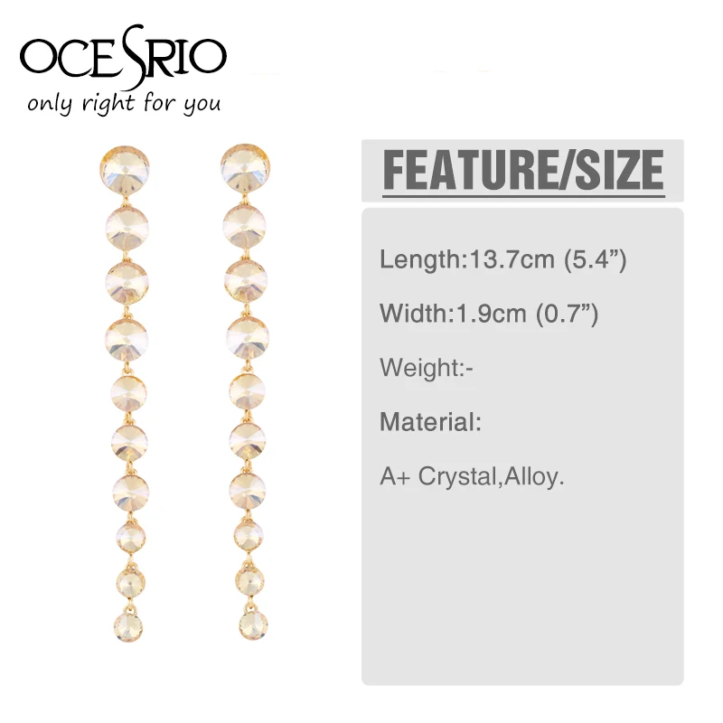 Женские длинные висячие серьги OCESRIO черные с кристаллами и камнями в стиле панк