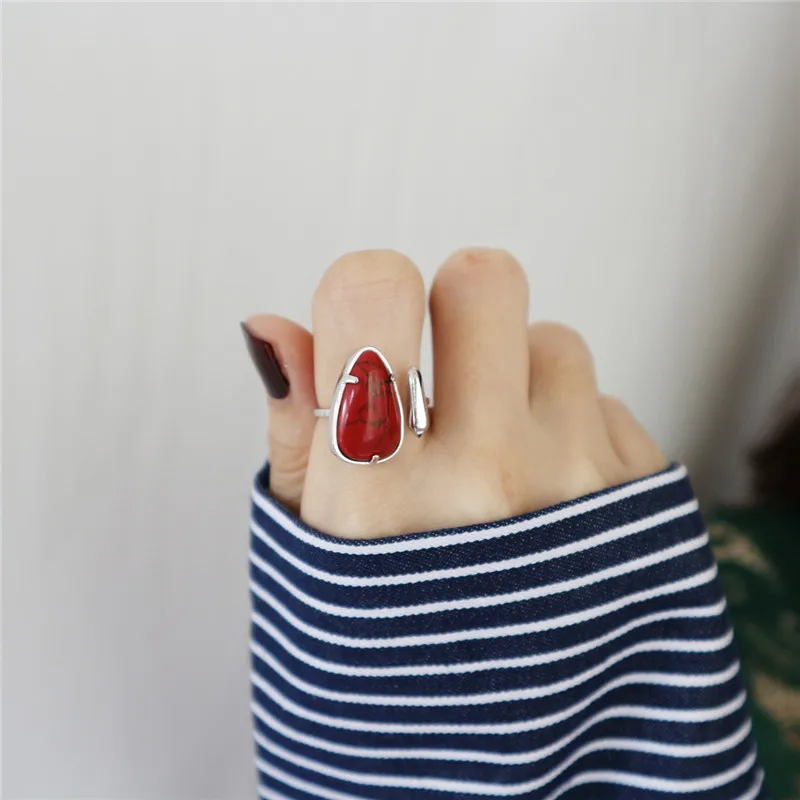 RUIYI 925 пробы серебро красный белый кольца с бирюзой личность Для женщин под мрамор