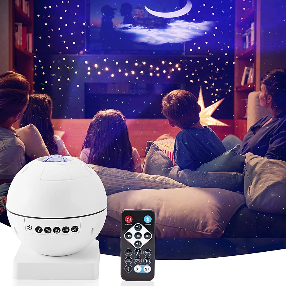 

Bluetooth Speaker Sound Activated Galaxy Nebula Ocean Wave Starry Sky Cloud Moon Ceiling Projection Lamp, Night Light Projector