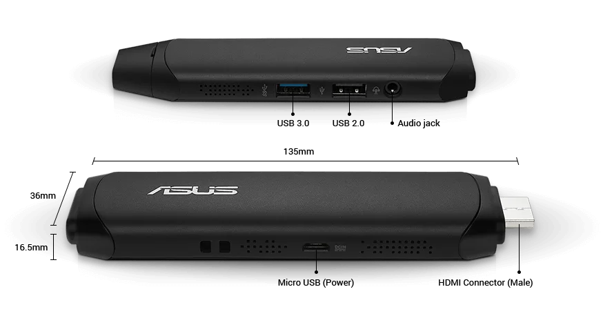 Мини ПК ASUS VivoStick TS10 процессор Intel Atom x5-Z8350 1600 МГц 2 Гб памяти 32 ГБ eMMC Wi-Fi 802.11ax Bluetooth V4.1