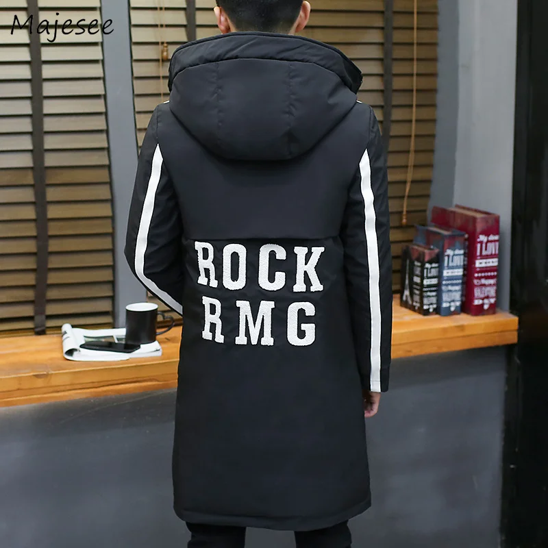 Парка мужская с капюшоном и надписью утепленная свободная длинная куртка