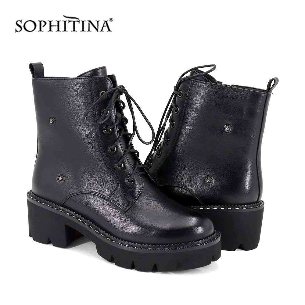 SOPHITINA/новые ботинки с металлическими украшениями; удобная обувь из высококачественной натуральной кожи с круглым носком; женские ботинки на квадратном каблуке; MC390