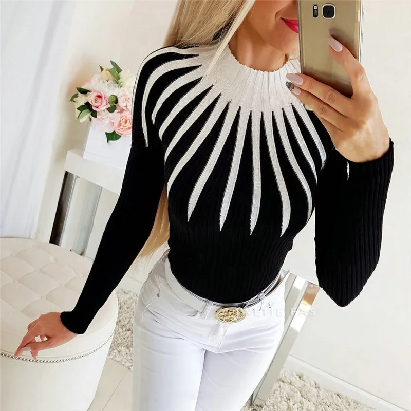 Hirigin Autumn New Women Solid Matching Turtleneck Casual Fashion Sweater Long Sleeve Slim Fit Tops Clothing | Женская одежда