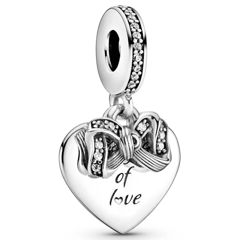 

Original 925 Sterling Silver Charm Bow & Love Heart Pendant Bead With Crystal Fit Popular Bracelet DIY Jewelry