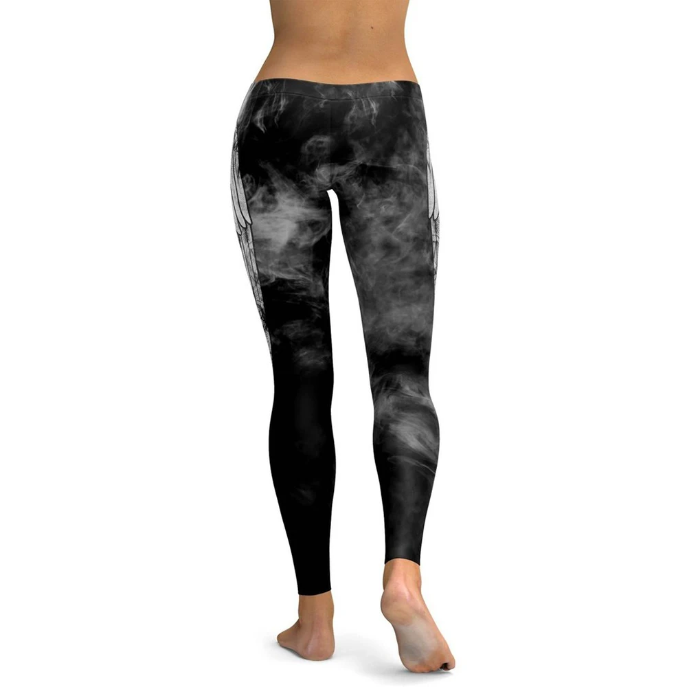 Black &amp White Devil's Wings Women's Fog Smudge Yoga Leggings Fitness Workout Tight Pants | Спорт и развлечения