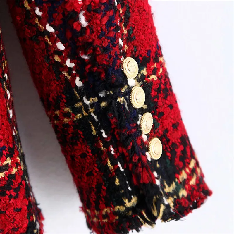 Женский твидовый Блейзер Красный Клетчатый блейзер в винтажном стиле | Женская