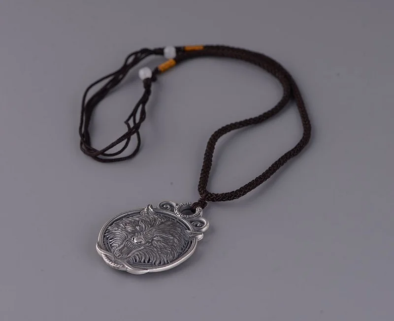 Серебро 100% пробы ручной работы подвеска с волком ожерелье искусственный волк