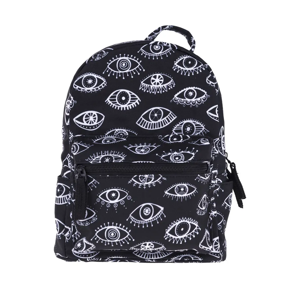 Women's Backpack Fashion Mini Backpack For Girl School Bag Eyes Small Backpack Black Cartoons Anime Kawaii Bag