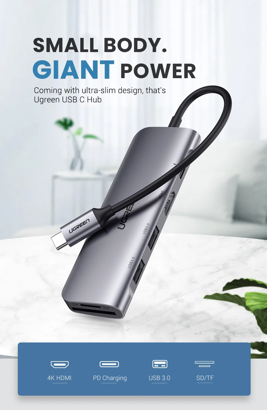 Ugreen USB C концентратор type C к Мульти USB 3,0 концентратор HDMI адаптер док-станция для MacBook Pro huawei mate 30 USB-C 3,1 разветвитель порт type C концентратор