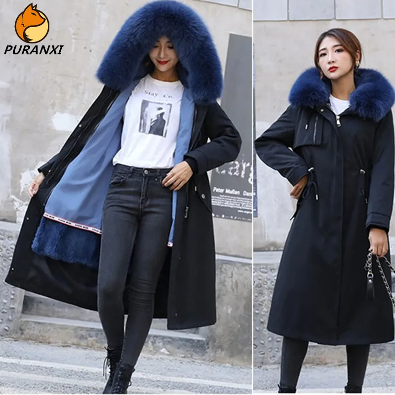 Женская длинная парка толстая зимняя куртка со съемным натуральным лисьим мехом